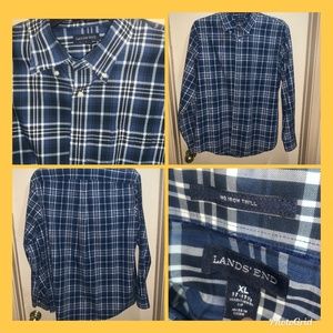 Lands' End Mens Shirt Plaid Long Sleeve SZ XL